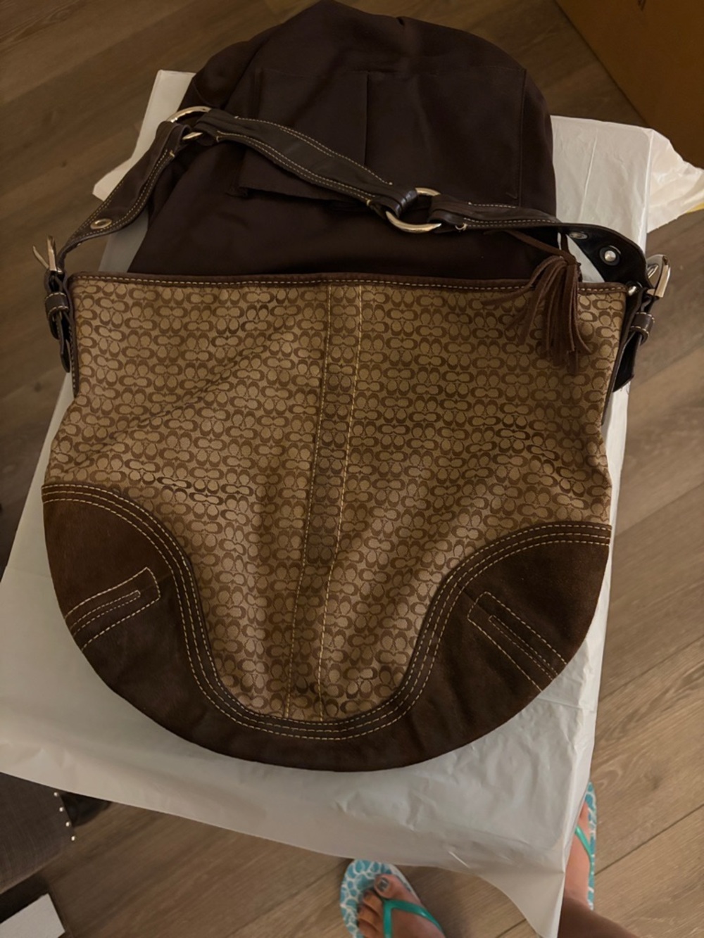 Coach Brown Signature Canvas and Suede Shoulder Bag